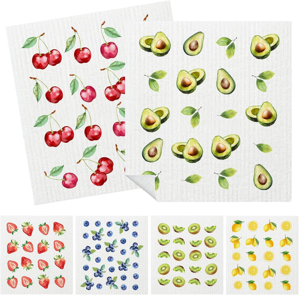 Mixed Fruit Swedish Kitchen Dishcloths Dish Towels 6 Pack, Fruit Dish Towels