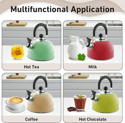Lily's Home 2 Quart Stainless Steel Whistling Tea Kettle, Perfect Stovetop Tea and Water Boiler for Home or Dorm