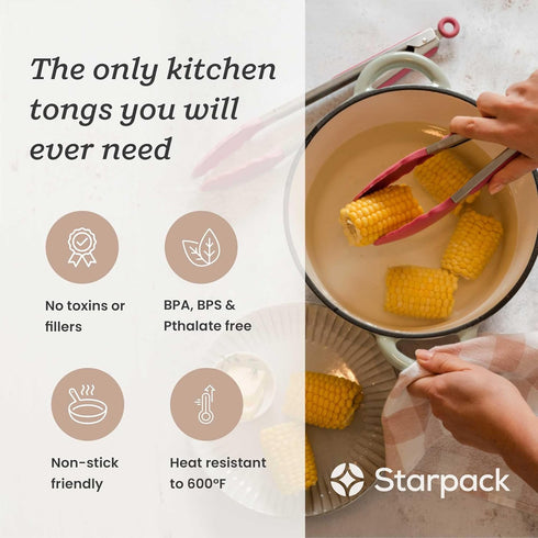 Starpack 'Get a Grip' Silicone Kitchen Tongs, 2 Pcs, BBQ Tongs for Grill, Heat Resistant to 600°F