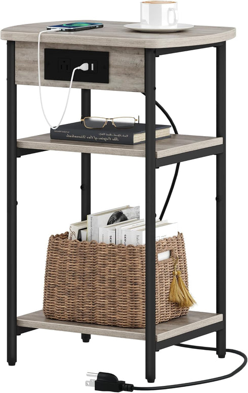 Hzuaneri End Tables with Charging Station, 3 Tier Side Table with Charging