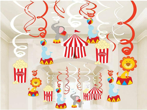 30Ct Circus Hanging Swirl Decorations, Circus Carnival Birthday Party Supplies