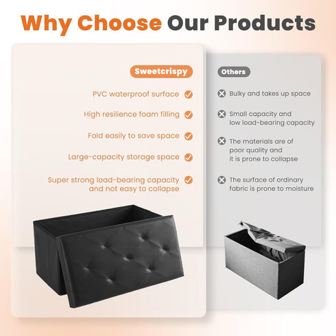 30 Inches 660 lbs, Sweetcrispy Folding Ottoman with Storage Bench, Foot Rest Stool, End of Bed Storage Bench