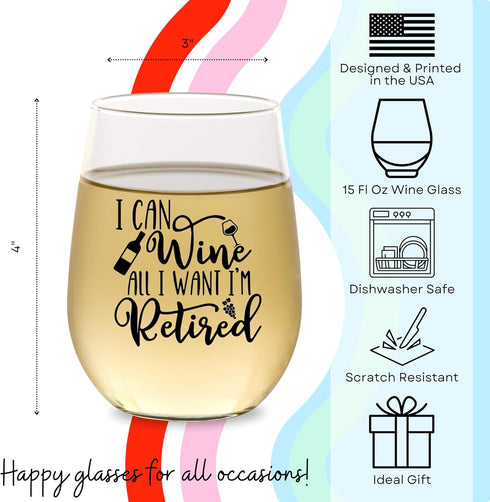 GLASSICLE Retirement Wine Glass - 15 Oz Scratch-Resistant Funny Glass - Unique Gifts for Women, Printed in the USA