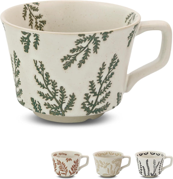 12oz Ceramic Coffee Mug, Unique Novelty Teacup with Large Handle, Stoneware for Tea, Mocha, Latte, Gift