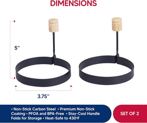 HIC Kitchen Non-Stick Fried and Poached Egg Cooking Rings, Round Shaped, Set of 2, PFOA and BPA Free