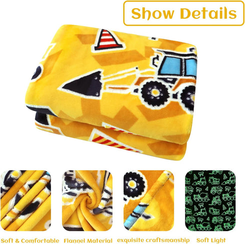 40"50" Excavator Toys Gifts for Kids Glow in The Dark Truck Blanket Construction Blankets Soft Tractor Throw Blankets