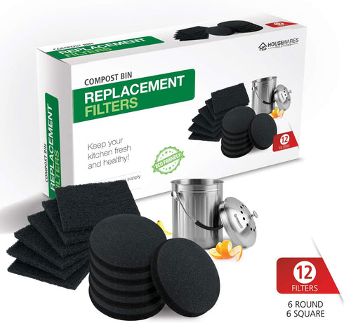 12 Pieces Counter Top Activated Carbon Compost Bin Filters - Extra Thick Indoor Pail Replacement Charcoal Filters