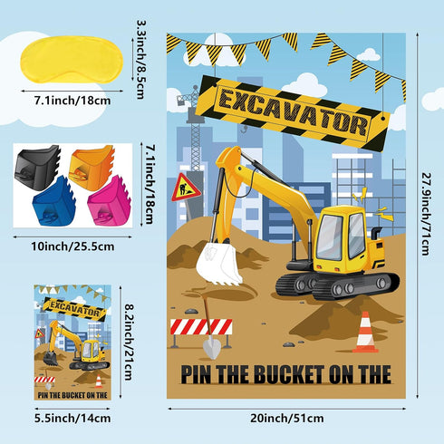 32 Hxezoc Pin The Bucket on The Excavator Game with Pcs Buckets Large Construction Party Games Poster for Kids Birthday