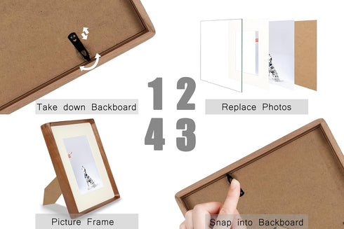 6x8 5x7 6x8 Picture Frame, Display Photos with Mat or without Mat, Made of Solid Natural Walnut Wood with Real Glass