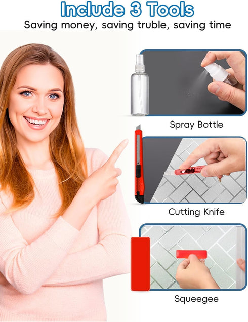 Window Privacy Film, Frosted Glass Window Film for Sun Blocking, Static Clings Removable Bathroom Door Covering