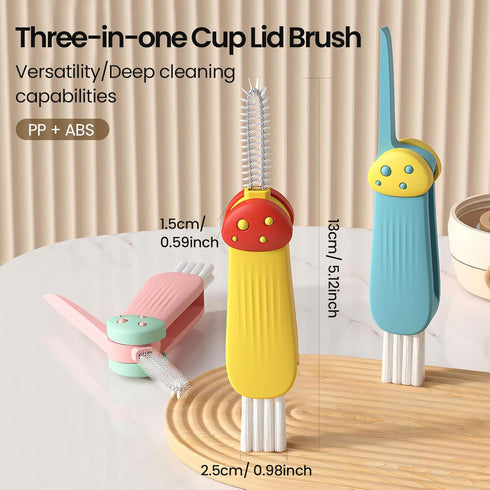 3 in 1 Cup Lid Cleaning Brush, Multifunctional Portable Cleaner for Tight Spaces, Pack of 3 Items