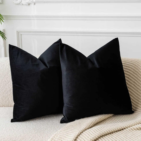 JUSPURBET Black Velvet Pillow Covers Set of 2, Decorative Throw Cushion Covers for Couch, 16x16 inch