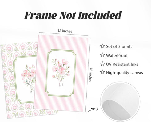 Pouydmi 12x16 Inch 3Pcs Pink Floral Wall Art Nursery Flower Canvas Wall Decor Baby Girl Wildflower Pictures Aesthetic