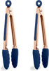 COOK WITH COLOR Stainless Steel Silicone Tipped Tongs Set - 2 Pc Mini Kitchen & BBQ Tongs, Blue