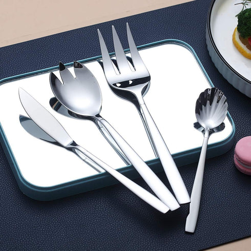 Berglander Stainless Steel 10 Pieces Silverware Serving Set, Anti Rust Flatware with Serving Spoon and Utensils