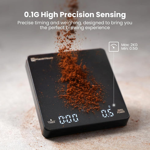 2kg/0.1g Mini Coffee Scale with Timer, Maestri House Rechargeable Espresso Scale, Accurate Scale for Espresso