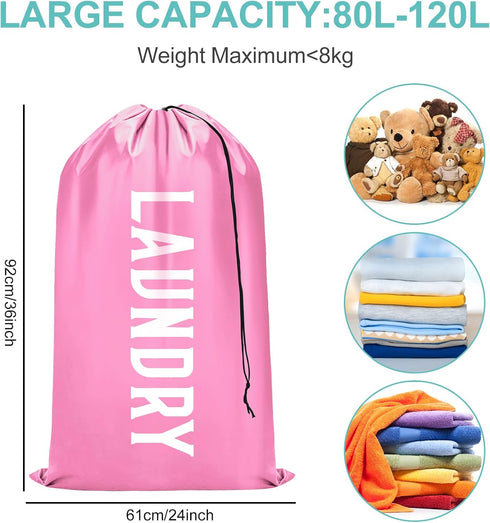 Fiodrimy 2 Pack XL Travel Laundry Bag, Machine Washable Dirty Clothes Organizer (Pink+Blue, 24" x 36")