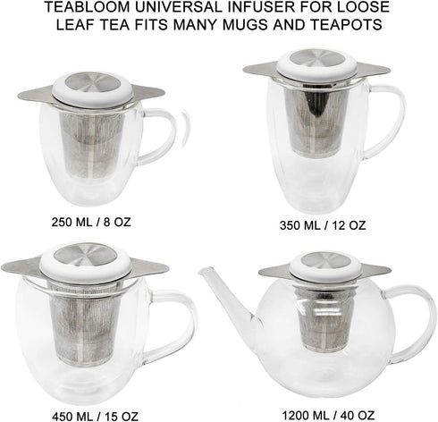 Teabloom Universal Loose Tea Infuser with Dual-function Lid, Fits Cups, Mugs, and Teapots