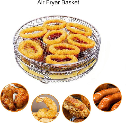Air Fryer Racks, Three Stackable Dehydrator Racks, 304 Stainless Steel Basket Toast Rack for 4.2-5.8QT Air Fryer
