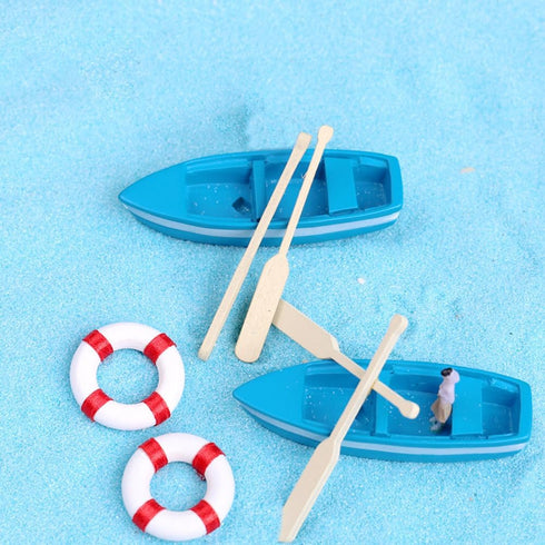 MHYGKTXRA 8 Sets Mini Rowboat Mini Resin Tiny Boat with Oars for Fairy Garden Accessories