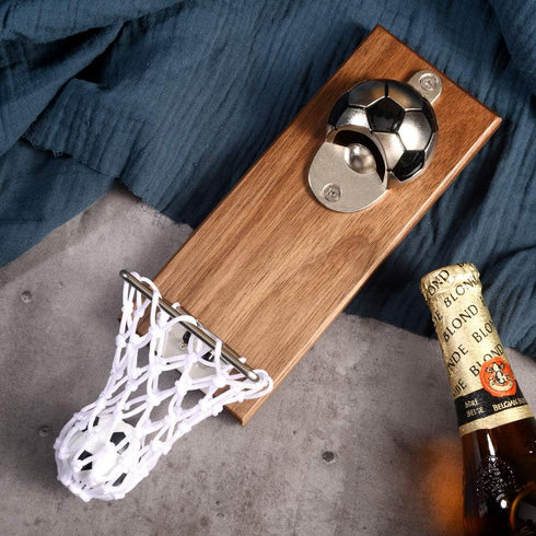 Soccer Bottle Opener with Cap Collector, Magnetic Refrigerator Paste Opener, Ideal Gift for Fans