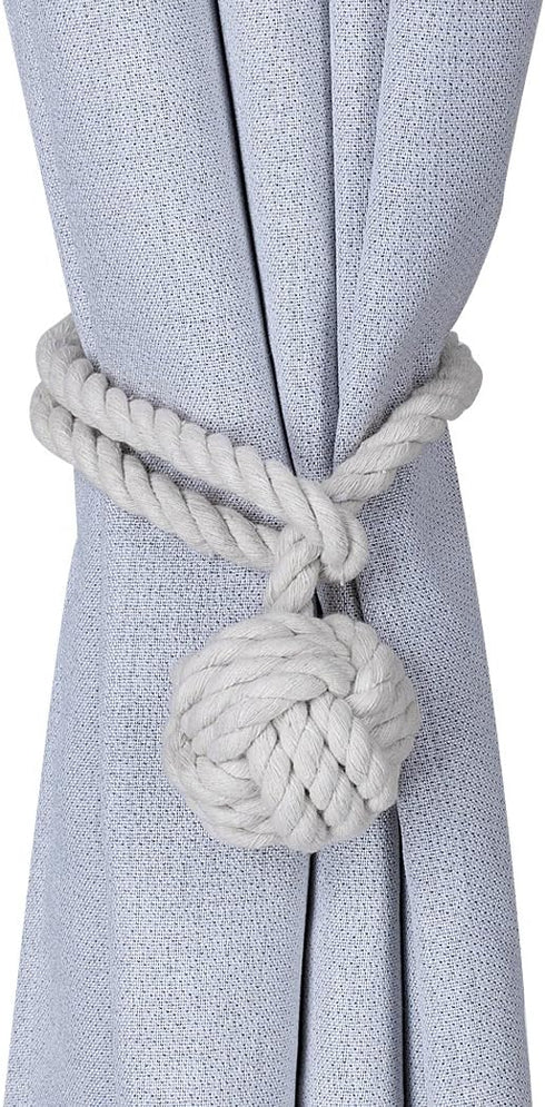 Home Queen Hand Knitting Curtain Tiebacks, Decorative Window Curtain Tie, 1 Pair, Off White