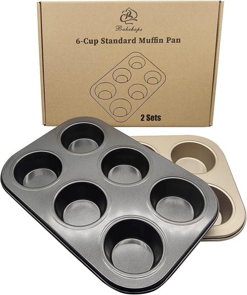 Muffin Tins Set of 2, 6-Cups Nonstick Carbon Steel Standard Cupcake Pans