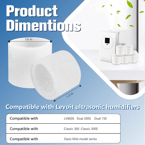 20-Pack Top Fill Humidifier Replacement Filters for LEVOIT Classic160, Dual150, Dual200S, Classic300(S), LV600S, OasisMist 450S, Superior6000S Series Humidifiers to Improve Humidification Efficiency