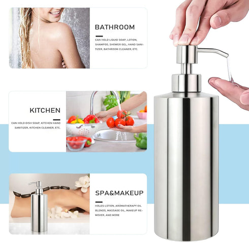 18 oz Large Countertop Soap Dispenser, Brushed Nickel Stainless Steel Pump Bottle for Bathroom and Kitchen