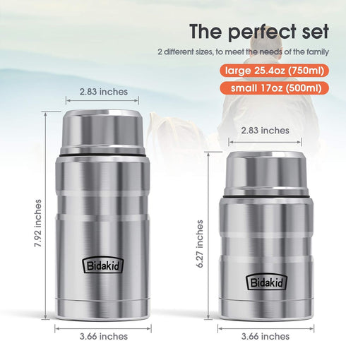 Bidakid Set 25.4oz 17oz 12 Insulated Food Jar & Stainless Steel Containers with Folding Spoon and Carrying Bags