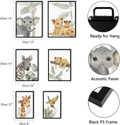 Set 6, HLJ ART Safari Animal Nursery Wall Art: Woodland Nursery Wall Decor of Baby Animals Pictures Jungle Wall Posters