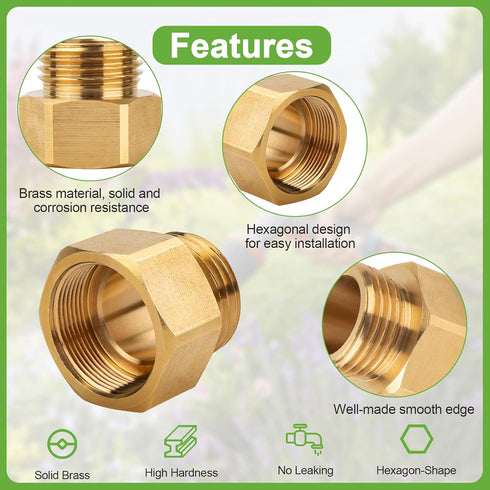 1-1/16" 3/4 Brass-1 Pack Garden Hose Bib Adapter, Fine Thread (Female), to GHT Male Hoses,Compatible with Outdoor