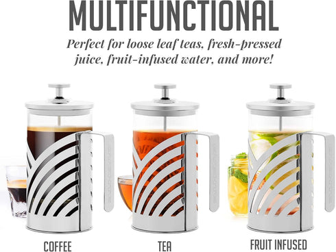 OVENTE 20 Ounce French Press Coffee Maker, Heat Resistant Borosilicate Glass, 4 Level Stainless Steel Filter System,