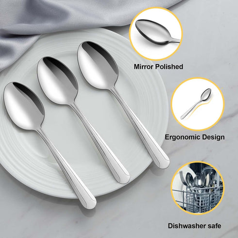 BEWOS 24 Pieces Silverware Set, 6.2 Inches Stainless Steel Tea Spoons, Mirror Polished, Dishwasher Safe for Home,