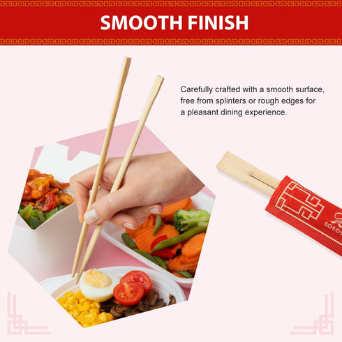 Soeos Disposable Chopsticks, Approx. 100 Sets, Individually Wrapped Wooden Chopsticks for Sushi & Asian Dishes
