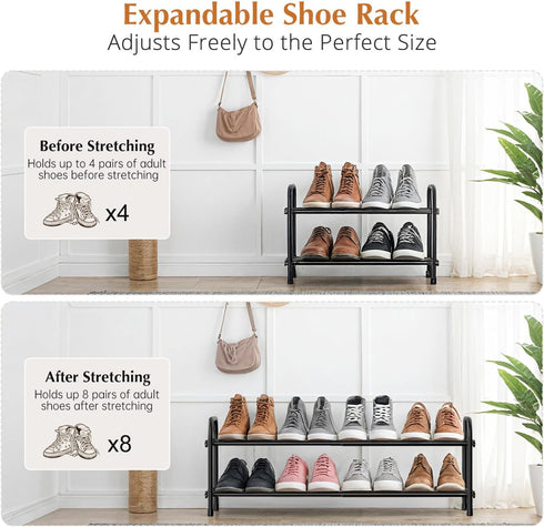 2-Tier Closet INSMART Expandable Shoe Rack:Stackable and Adjustable Shoes Organizer Storage Shelf, Sturdy and Durable