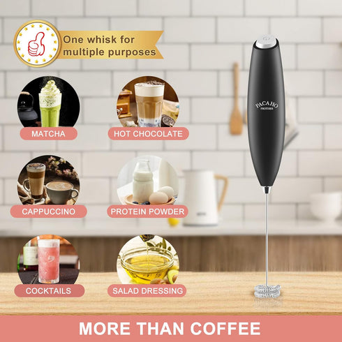 Powerful Milk Frother with Double Whisk, Handheld Electric Foam Maker for Coffee, Latte, Matcha