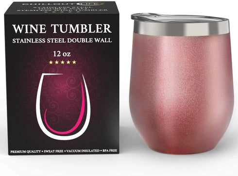 CHILLOUT LIFE 12 oz Stainless Steel Tumbler with Lid & Gift Box, Rose Gold Wine Tumbler Double Wall Insulated