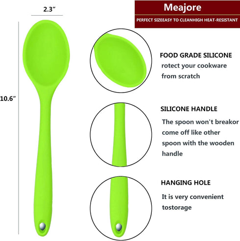 2 Pcs Silicone Spoons for Cooking, Heat Resistant Mixing Utensils for Kitchen Cooking Baking Stirring Tools (Green)
