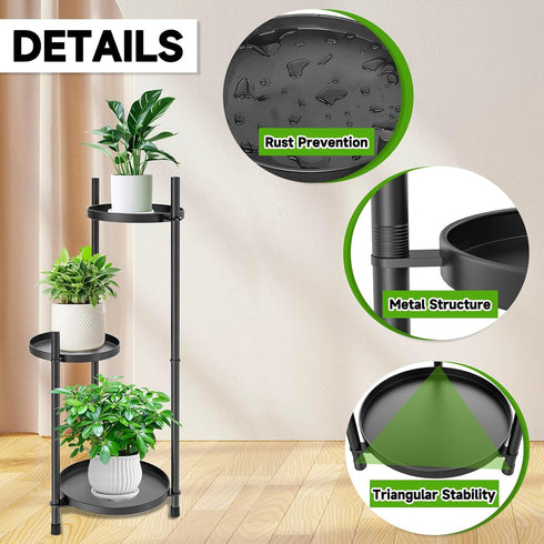 3-Tier Metal Plant Stand for Indoor & Outdoor, Heavy Duty Corner Flower Shelf Display Rack for Living Room Balcony
