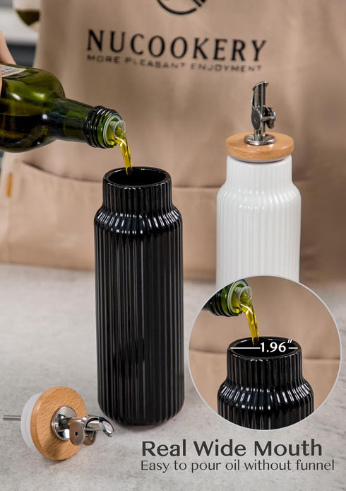 14 oz Nucookery Ceramic Olive Oil Dispenser Bottle for Kitchen, Opaque Vinegar Dispenser Bottle, Large Capacity Cooking