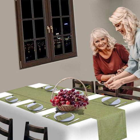 Grelucgo Handcrafted Solid Color Dining Table Runner - Double-Hemstitched (Sage Green, 14 x 72)