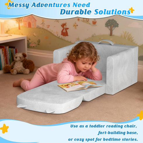 ORWIPO Cozy Kids Sofa Bed with Removable Washable Cover & Backrest Foldable Toddler Chair, Crystal Velvet Furniture