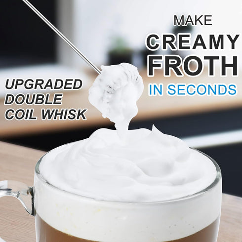 Double Whisk Milk Frother, Handheld Electric Blender Stick, Drink Mixer with Food Grade Stainless Steel Stirrer for