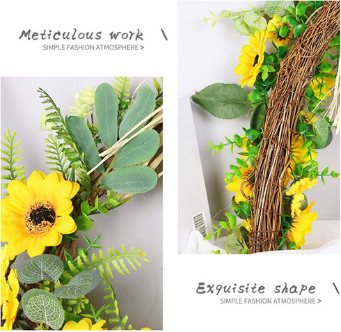 Rustic Artificial Sunflower Swag, 23 Inch Decorative Floral Swag with Sunflower and Green Leaves for Wedding Arch Front