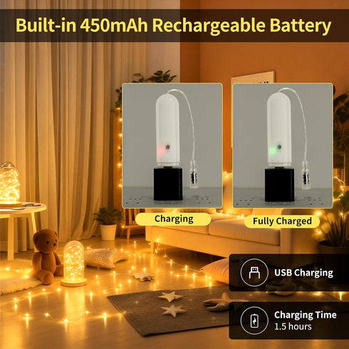 33ft 100 Rechargeable Fairy Lights Battery Operated, LEDs String Lights with Remote, Waterproof, Mini Twinkle Lights