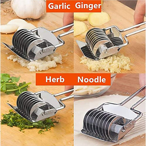 UpTuoLi Pasta Noodle Cutter, Stainless Steel Manual Noodle Lattice Roller Dough Cutter Pasta Spaghetti Maker Garlic