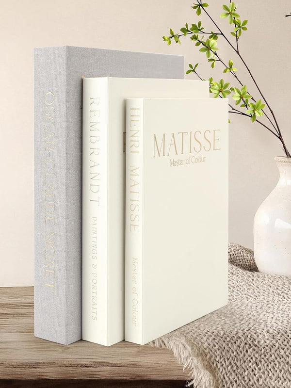3 Pack Decorative Book Set, Faux Linen Storage Boxes - Aesthetic Fake