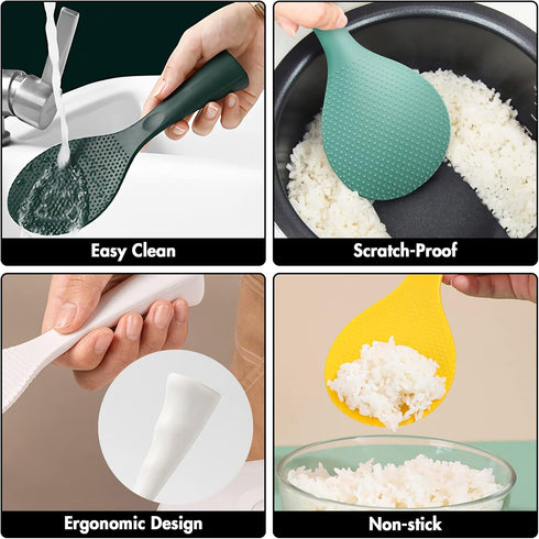 FireKylin Rice Paddle, Silicone Standing Rice Spatula, Non Stick Rice Spoon for Rice Cooker (White)