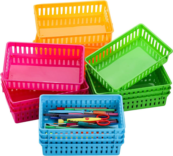 DEAYOU 16 Pack Classroom Storage Baskets - Colorful Plastic Organizer Bins for Home School Office